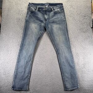 M Society Jeans Mens 38x34 Blue Cotton Denim Straight Workwear Faded Stretch